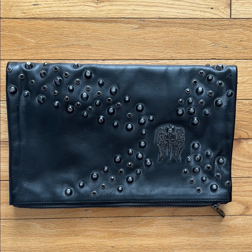 Black Studded Leather Clutch